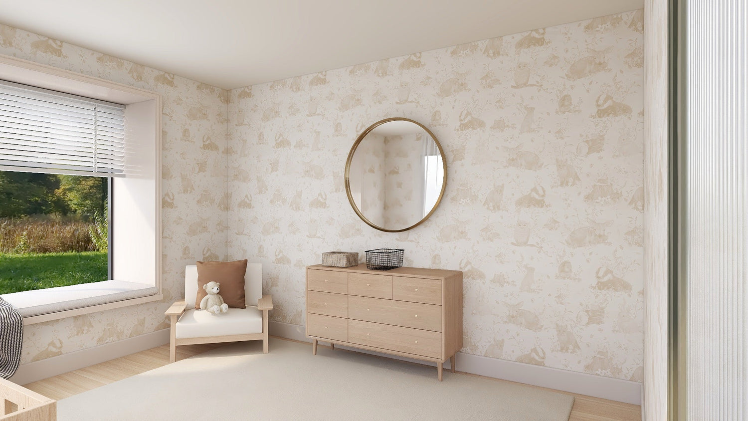 Woodland Wonder Repeat Pattern Neutral | Sample - Munks and Me Wallpaper