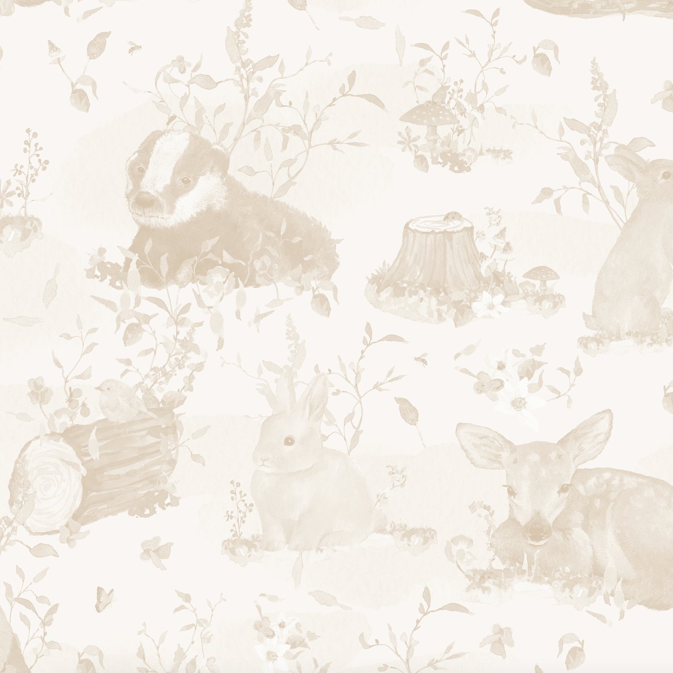 Woodland Wonder Wallpaper Repeat Pattern Neutral - Munks and Me Wallpaper