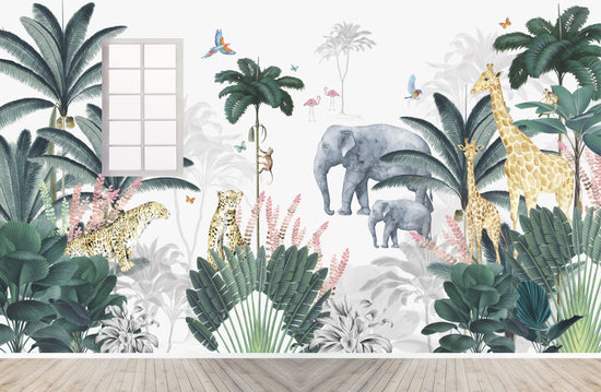 Load image into Gallery viewer, Custom Leopard and Friends Jungle Wallpaper Mural | H243CM X W413CM - Munks and Me Wallpaper
