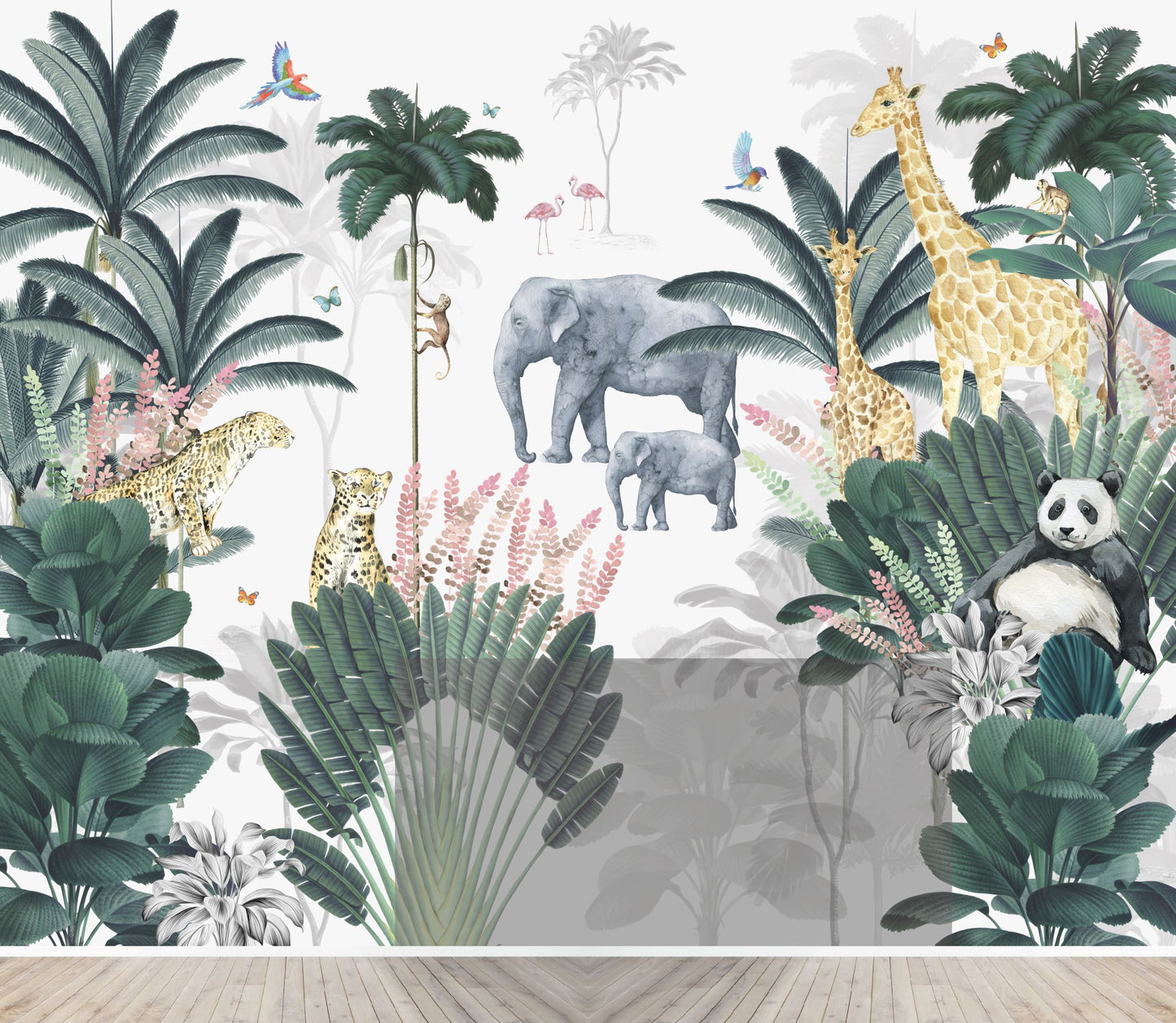Load image into Gallery viewer, Custom Leopard and Friends with Panda Wallpaper Mural | H246CM X W306CM - Munks and Me Wallpaper
