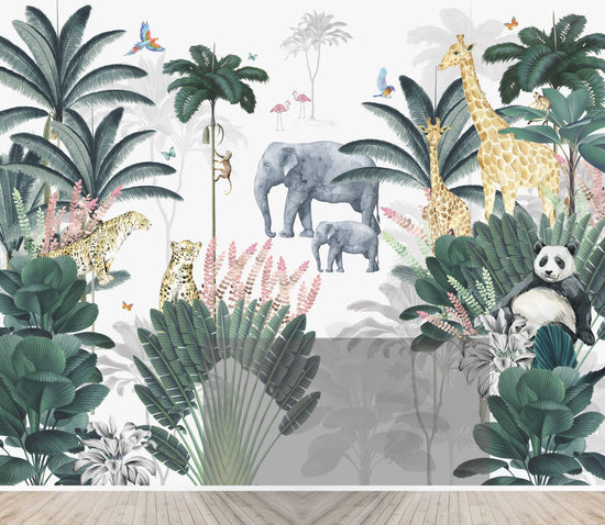 Load image into Gallery viewer, Custom Leopard and Friends with Panda Wallpaper Mural | H246CM X W306CM - Munks and Me Wallpaper
