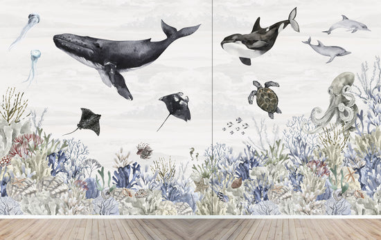 Custom Ocean Magic Wallpaper | Watercolour | H276cm x W488cm - Munks and Me Wallpaper