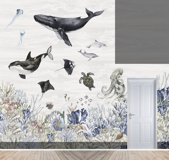 Load image into Gallery viewer, Custom Ocean Magic Wallpaper | Watercolour | H420cm x W476cm - Munks and Me Wallpaper
