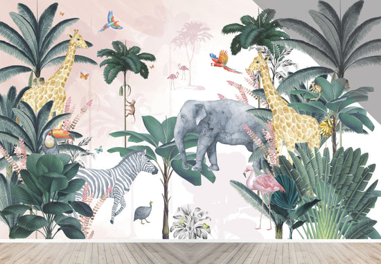 Load image into Gallery viewer, Custom Jungle Wallpaper | Pink | H236cm x W376cm - Munks and Me Wallpaper

