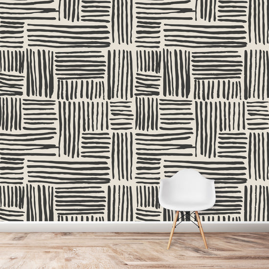 Brush Stroke Lines Wallpaper Repeat Pattern | Charcoal - Munks and Me Wallpaper