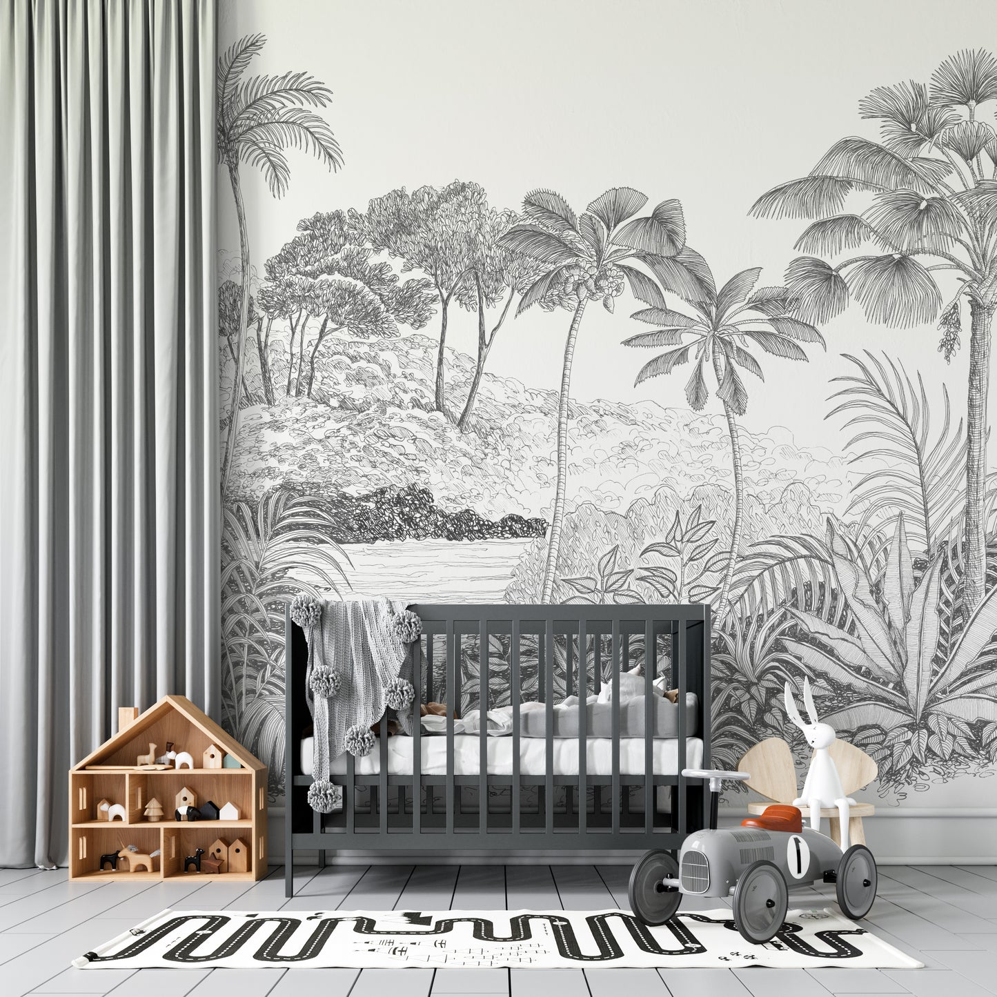 Jungle Palm Wallpaper Mural | Charcoal - Munks and Me Wallpaper