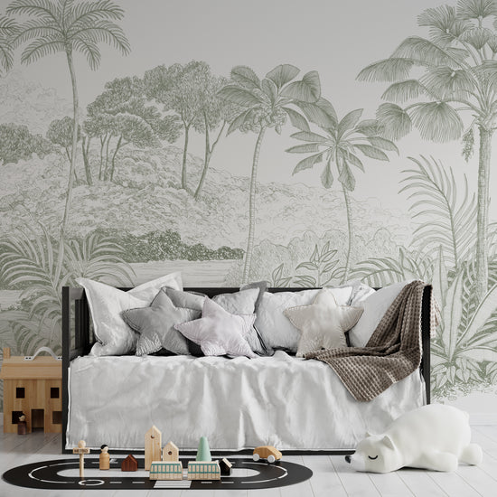 Jungle Palm Wallpaper Mural | Pistachio - Munks and Me Wallpaper