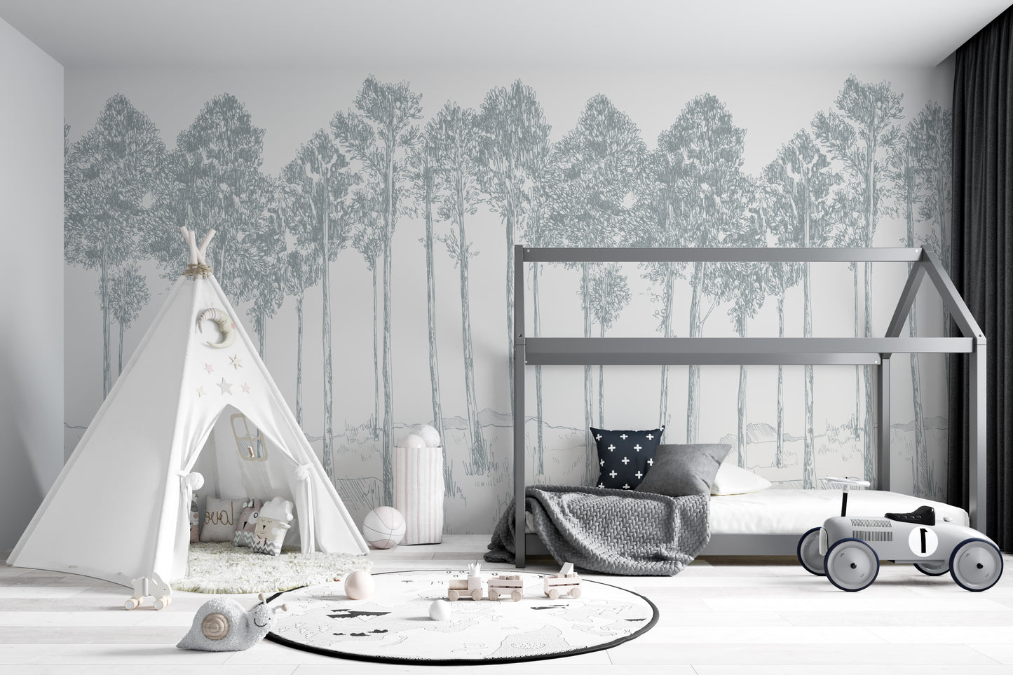 Load image into Gallery viewer, Woodland Wallpaper Mural | Slate - Munks and Me Wallpaper
