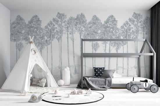 Load image into Gallery viewer, Woodland Wallpaper Mural | Slate - Munks and Me Wallpaper
