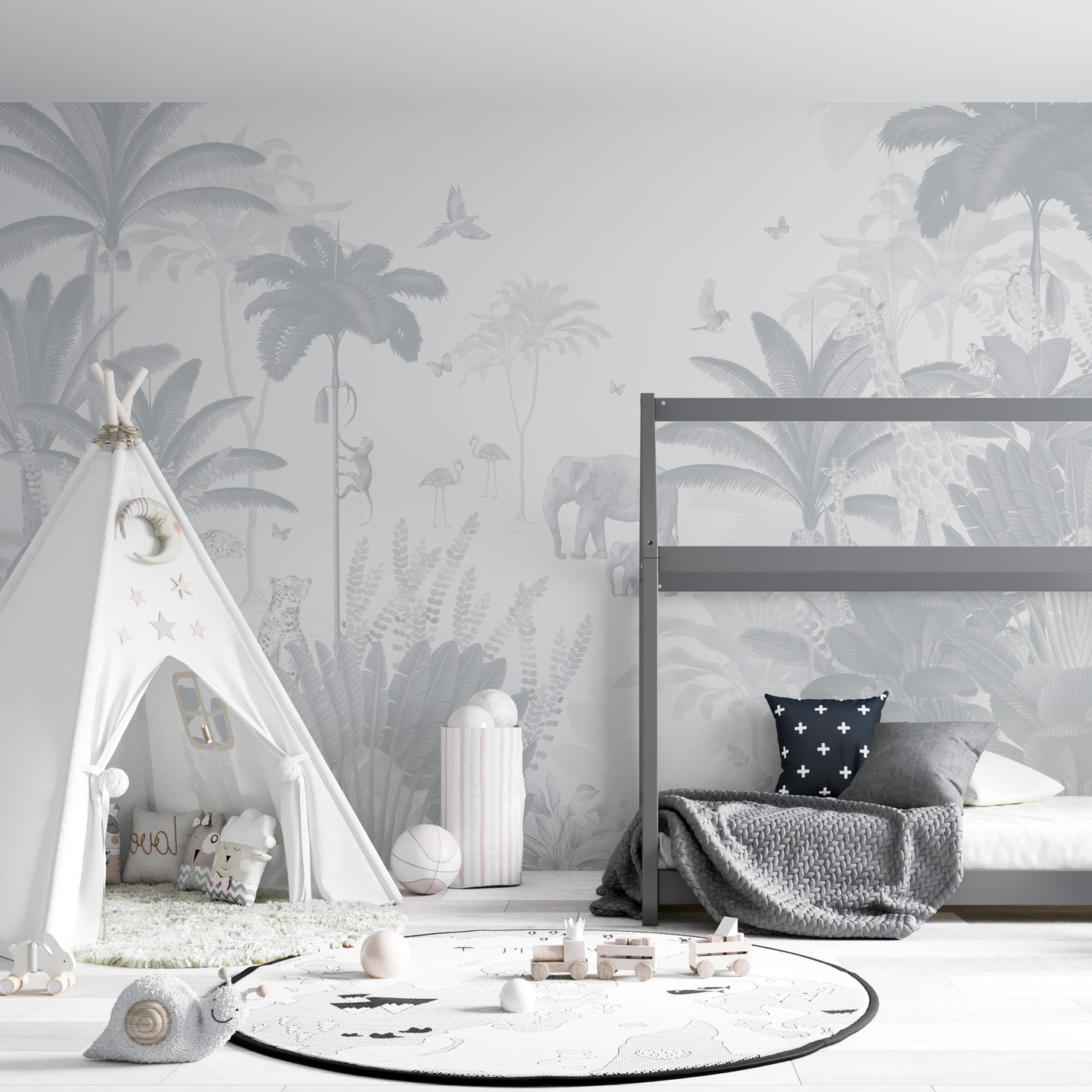 Leopard and Friends Wallpaper Mural | Blue - Munks and Me Wallpaper