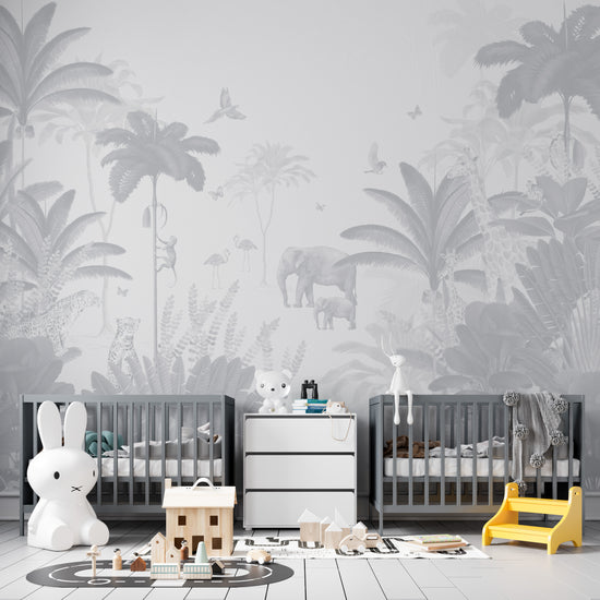 Leopard and Friends Wallpaper Mural | Blue - Munks and Me Wallpaper