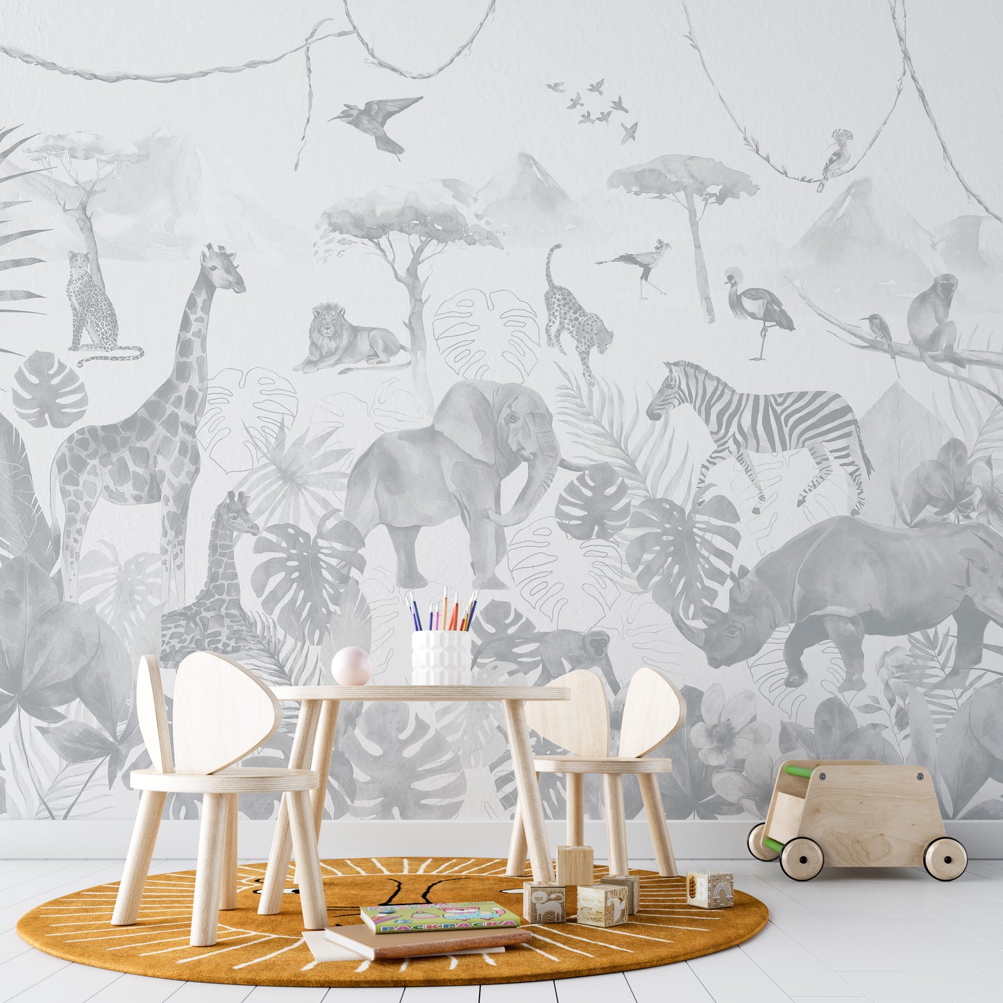 Load image into Gallery viewer, Paradise Jungle Wallpaper Mural | Blue - Munks and Me Wallpaper

