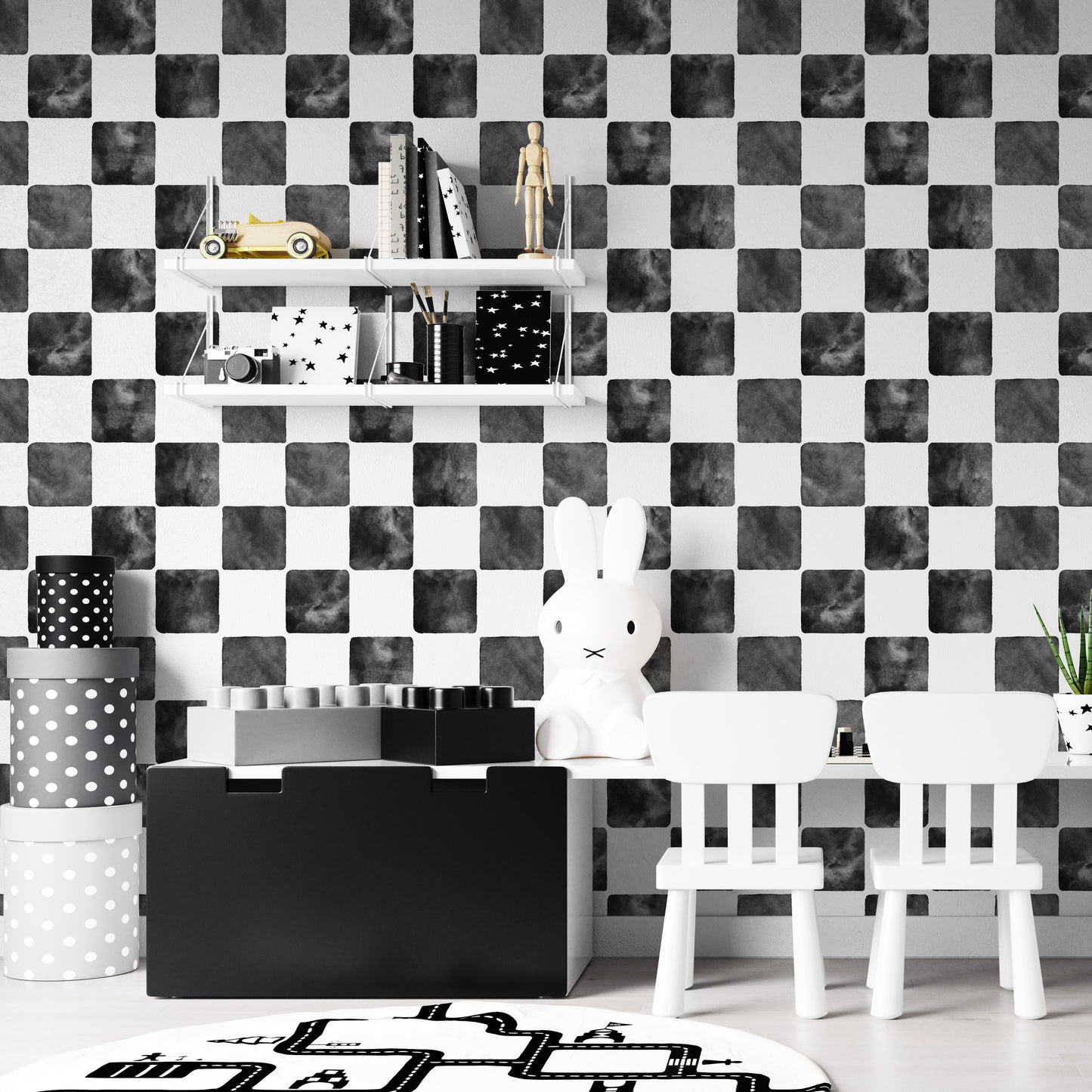 Load image into Gallery viewer, Billys Checkered Wallpaper Repeat Pattern | Black - Munks and Me Wallpaper
