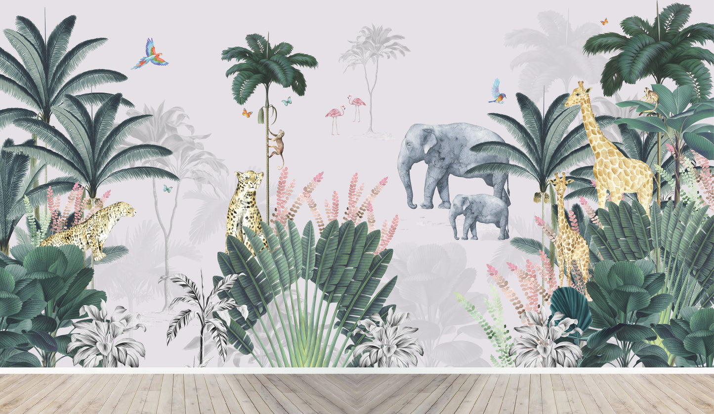 Custom Leopard and Friends Jungle Wallpaper Mural | H266CM X W516CM - Munks and Me Wallpaper