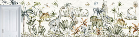 Custom Watercolour Dinosaur Wallpaper | H140cm x W520cm - Munks and Me Wallpaper