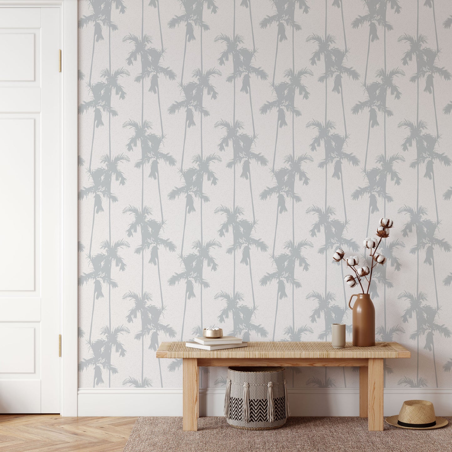 Clay Palm Print Wallpaper Repeat Pattern | Blue - Munks and Me Wallpaper