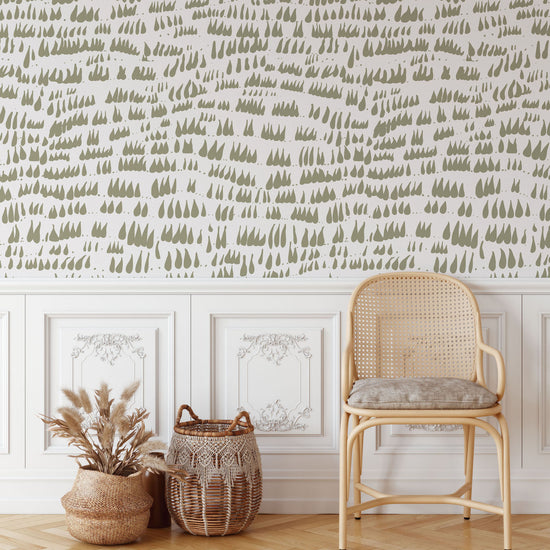 Daphne Drops Wallpaper Repeat Pattern | Olive - Munks and Me Wallpaper