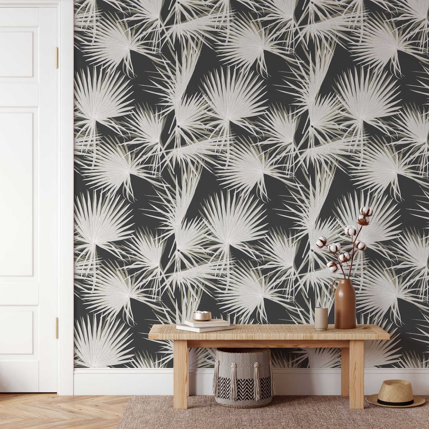 Finn Palm Print Wallpaper Repeat Pattern - Munks and Me Wallpaper