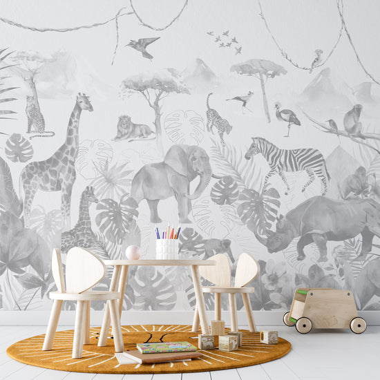 Load image into Gallery viewer, Paradise Jungle Wallpaper Mural | Monochrome - Munks and Me Wallpaper
