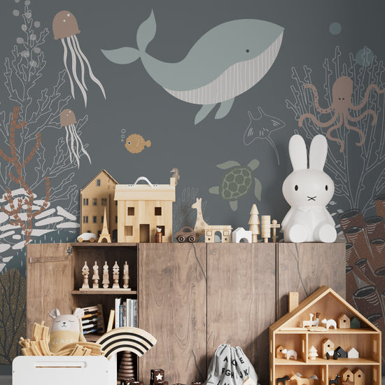 Load image into Gallery viewer, Under The Sea Wallpaper Mural | Navy - Munks and Me Wallpaper
