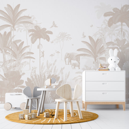 Leopard and Friends Wallpaper Mural | Neutral - Munks and Me Wallpaper