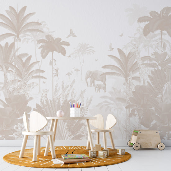 Leopard and Friends Wallpaper Mural | Neutral - Munks and Me Wallpaper