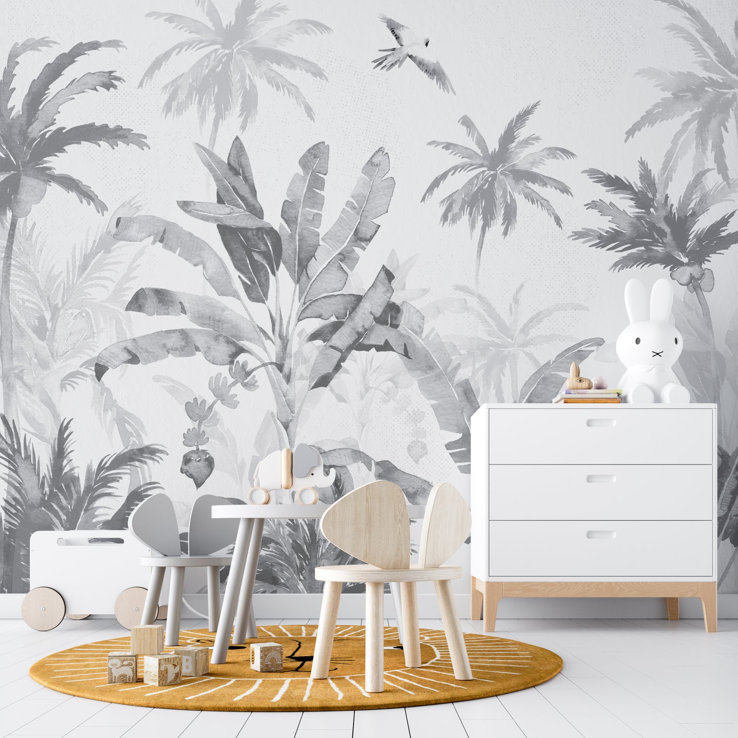 Neves Jungle Wallpaper Mural | Monochrome - Munks and Me Wallpaper
