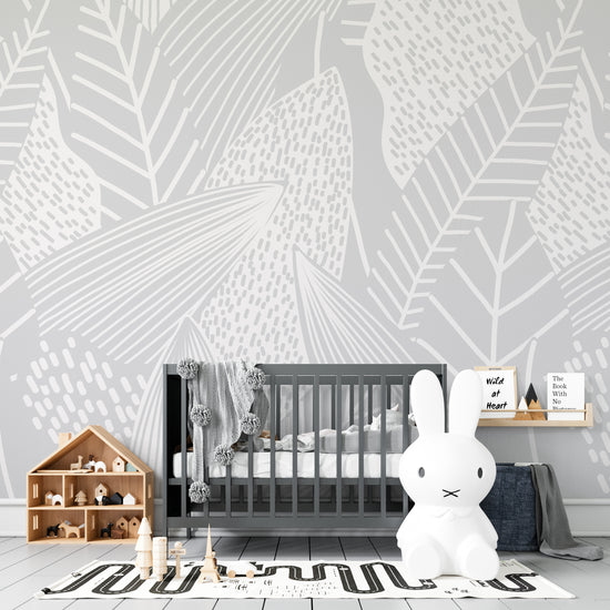 Paxton Abstract Leaves Wallpaper Mural | Blue - Munks and Me Wallpaper