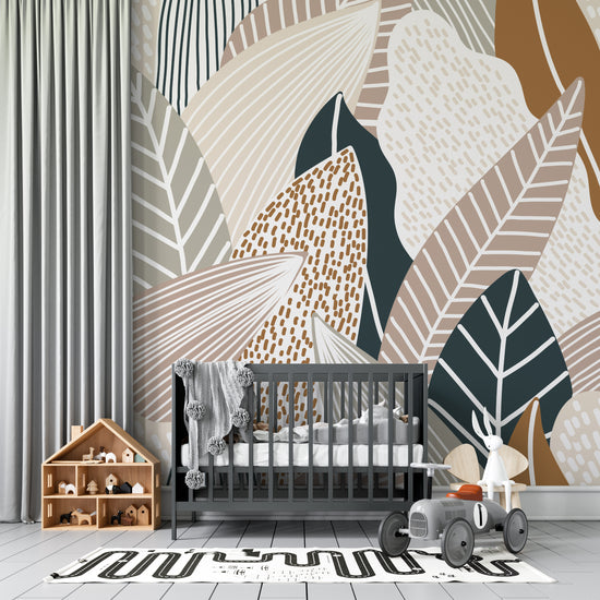 Paxton Abstract Leaves Wallpaper Mural - Munks and Me Wallpaper