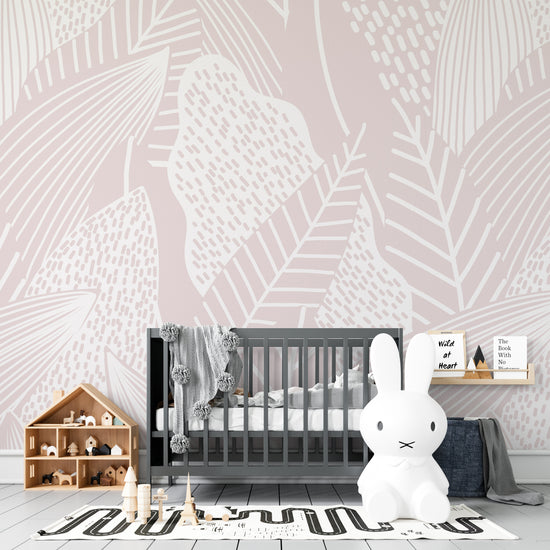 Paxton Abstract Leaves Wallpaper Mural | Pink - Munks and Me Wallpaper