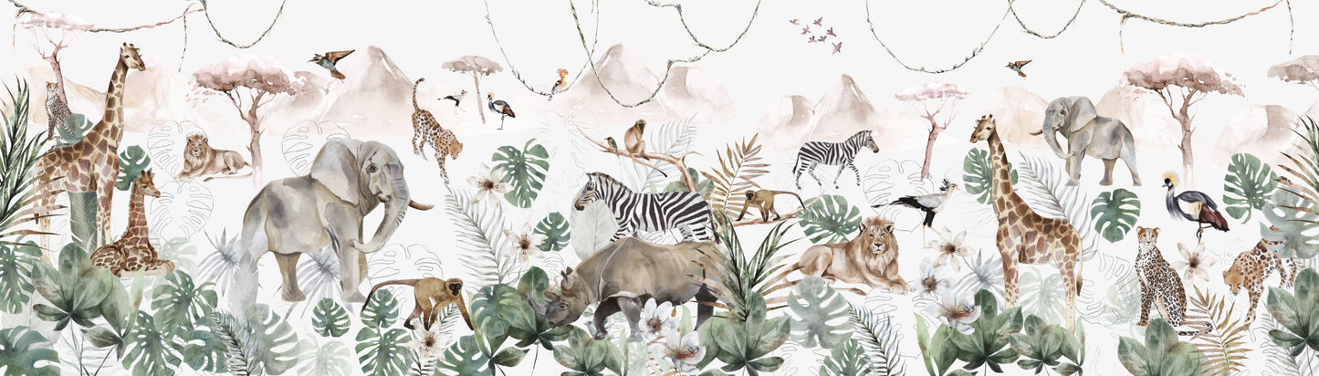 Custom Paradise Jungle Wallpaper | H86cm x W300cm - Munks and Me Wallpaper