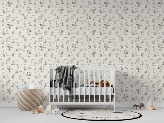 Load image into Gallery viewer, Seaside Flamingo Wallpaper Repeat Pattern - Munks and Me Wallpaper
