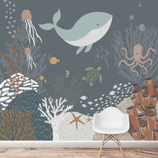 Under The Sea Wallpaper Mural | Navy - Munks and Me Wallpaper