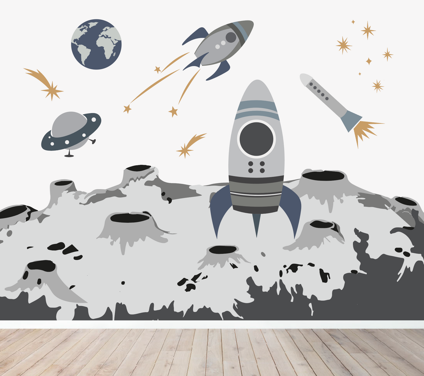 Load image into Gallery viewer, Custom Space Rocket Wallpaper | H230cm x W301cm - Munks and Me Wallpaper

