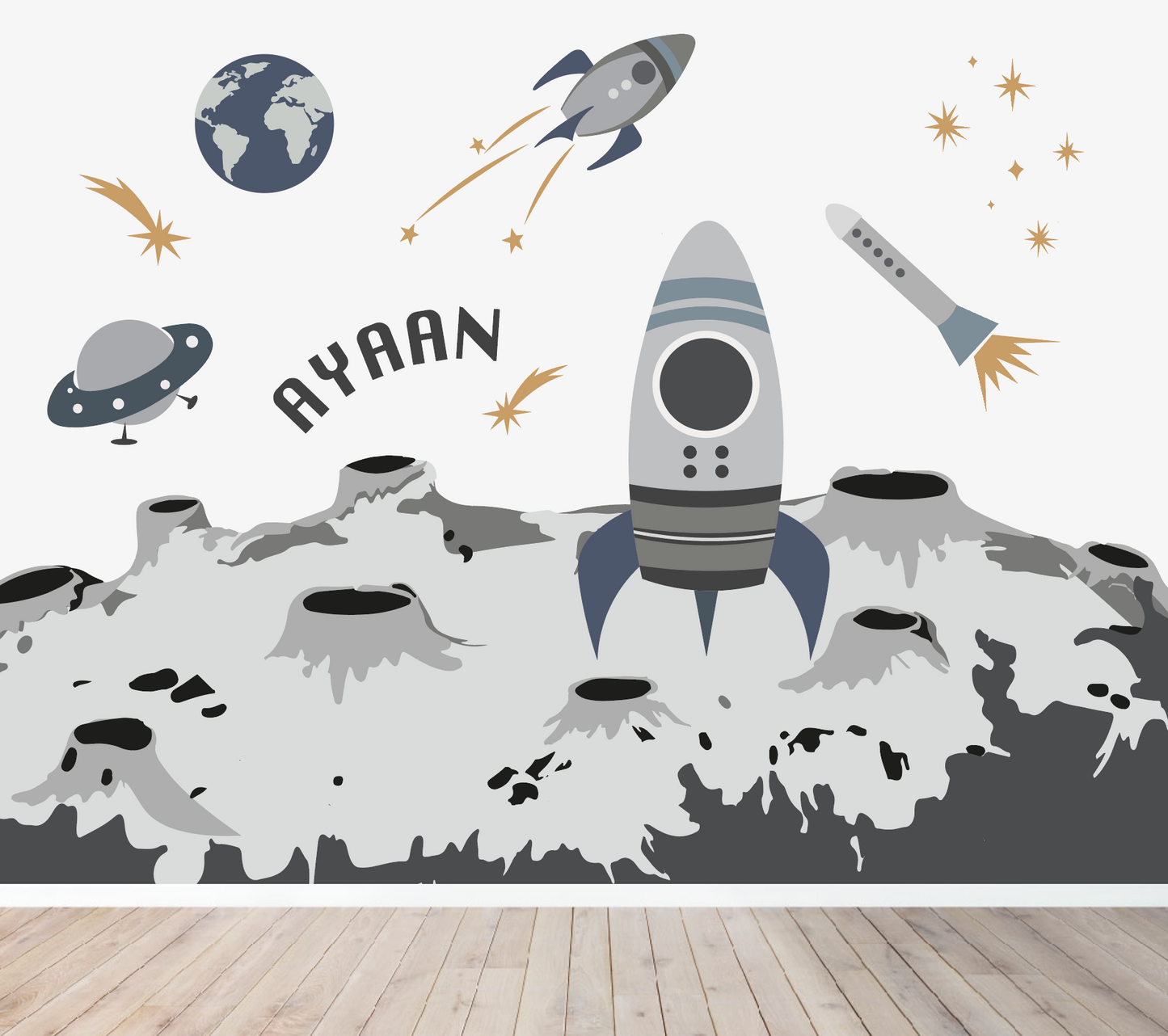 Custom Space Rocket Wallpaper | H230cm x W301cm - Munks and Me Wallpaper