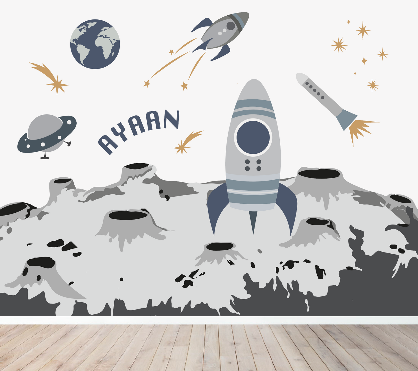 Load image into Gallery viewer, Custom Space Rocket Wallpaper | H230cm x W301cm - Munks and Me Wallpaper
