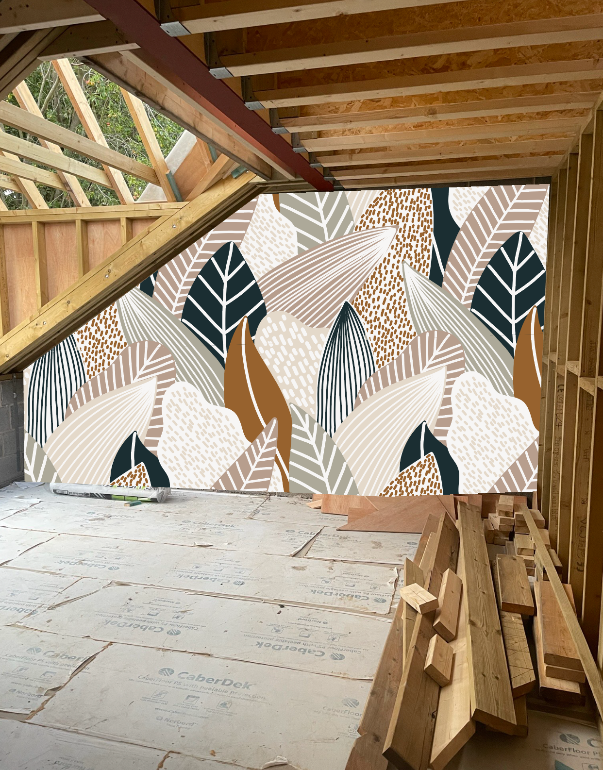 Custom Paxton Leaves Wallpaper Mural | H236cm x W446cm - Munks and Me Wallpaper