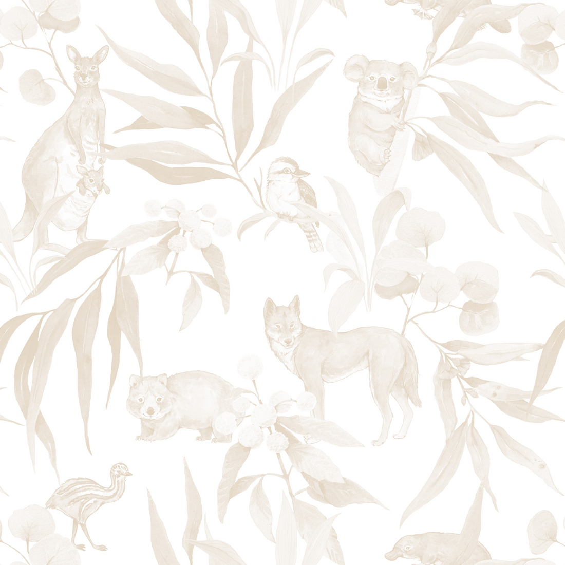 Australia Animal Wallpaper Repeat Pattern | Neutral - Munks and Me Wallpaper