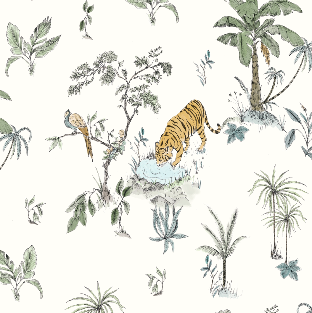 Load image into Gallery viewer, Tropical Tiger Wallpaper Repeat Pattern - Munks and Me Wallpaper
