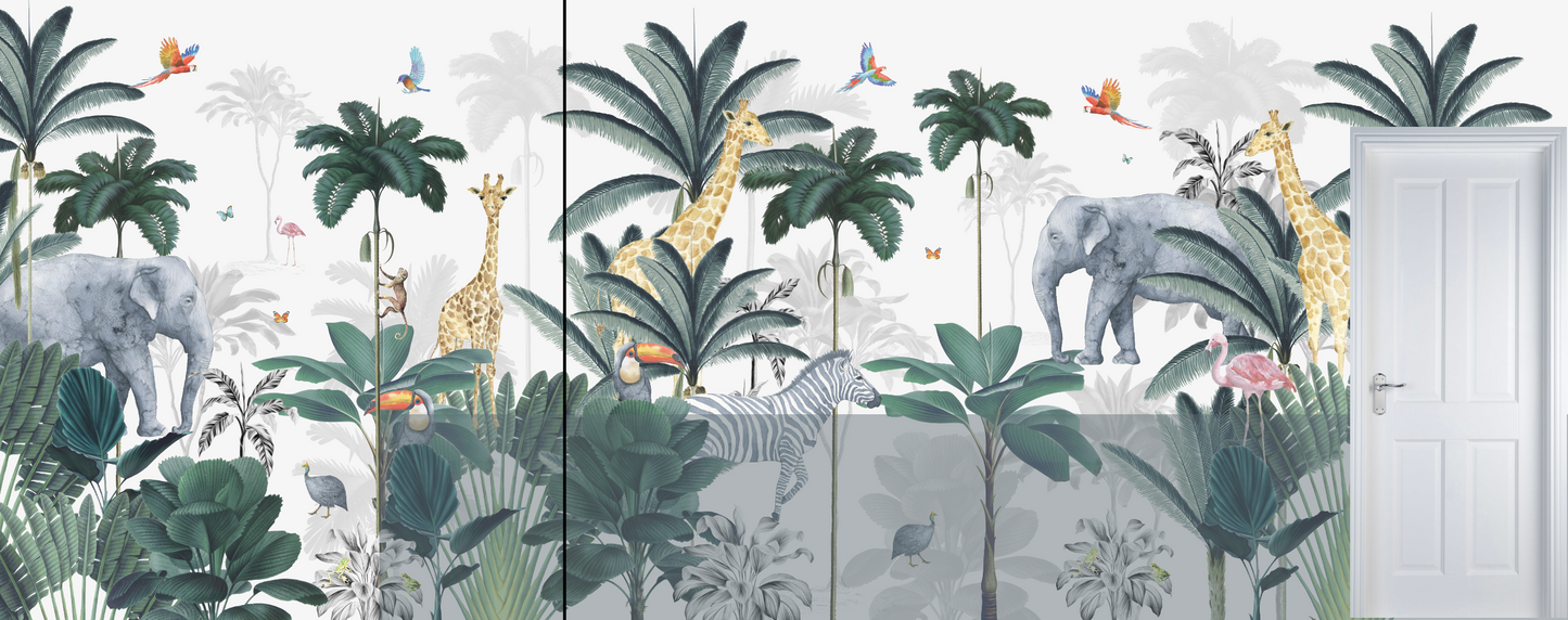 Load image into Gallery viewer, Custom Jungle Wallpaper | Wall 1 &amp;amp; 2_H254cm x W634cm - Munks and Me Wallpaper
