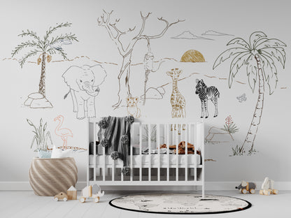 Baby Safari Animal Wallpaper Mural - Munks and Me Wallpaper