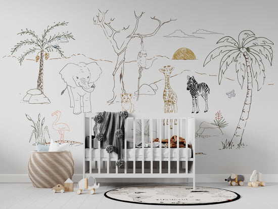 Baby Safari Animal Wallpaper Mural - Munks and Me Wallpaper