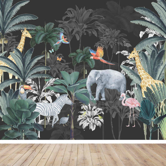 Load image into Gallery viewer, Jungle Wallpaper Mural | Charcoal - Munks and Me Wallpaper
