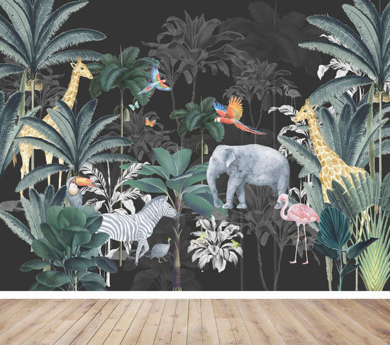 Load image into Gallery viewer, Jungle Wallpaper Mural | Charcoal - Munks and Me Wallpaper
