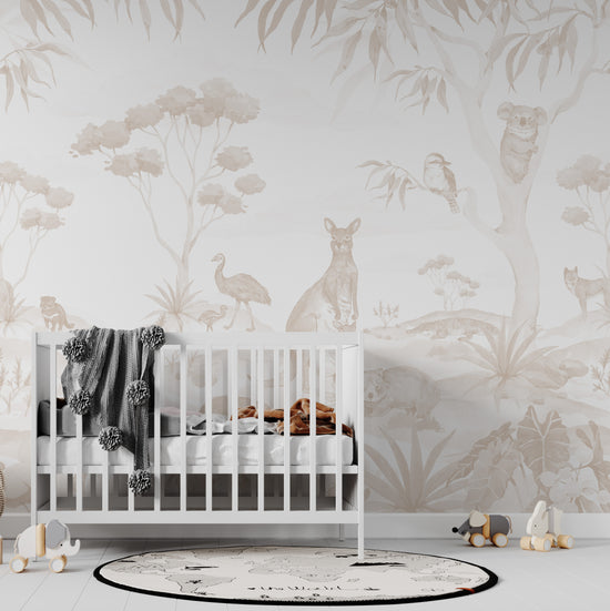Load image into Gallery viewer, Australia Animal Mural Wallpaper Neutral  | Sample - Munks and Me Wallpaper
