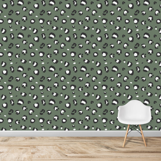 Load image into Gallery viewer, Leopard Print Wallpaper Repeat Pattern | Sage - Munks and Me Wallpaper
