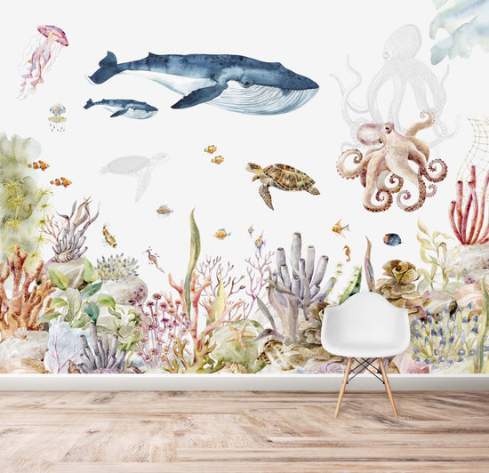 Load image into Gallery viewer, Under The Sea Wallpaper Mural | Watercolour - Munks and Me Wallpaper
