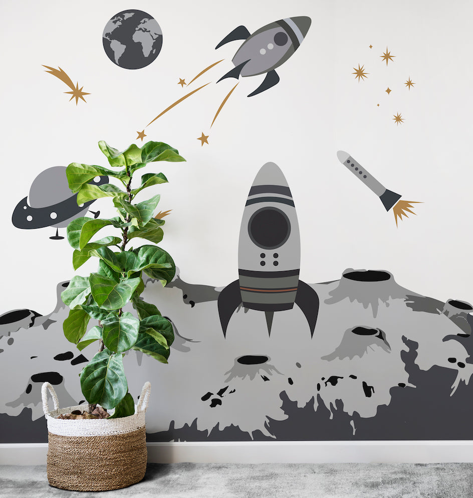 Load image into Gallery viewer, Space Rocket Wallpaper Mural - Munks and Me Wallpaper
