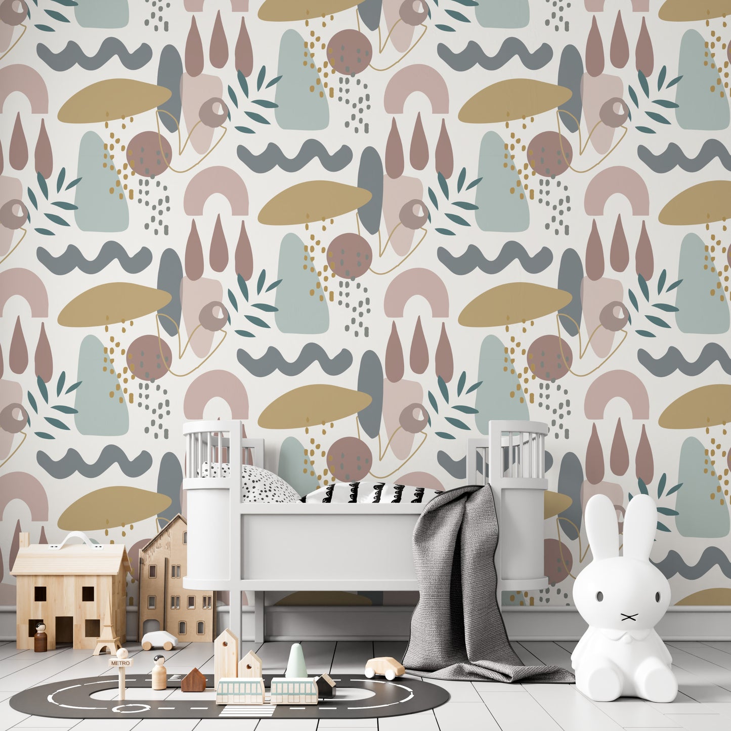 Stevie Abstract Wallpaper Repeat Pattern - Munks and Me Wallpaper