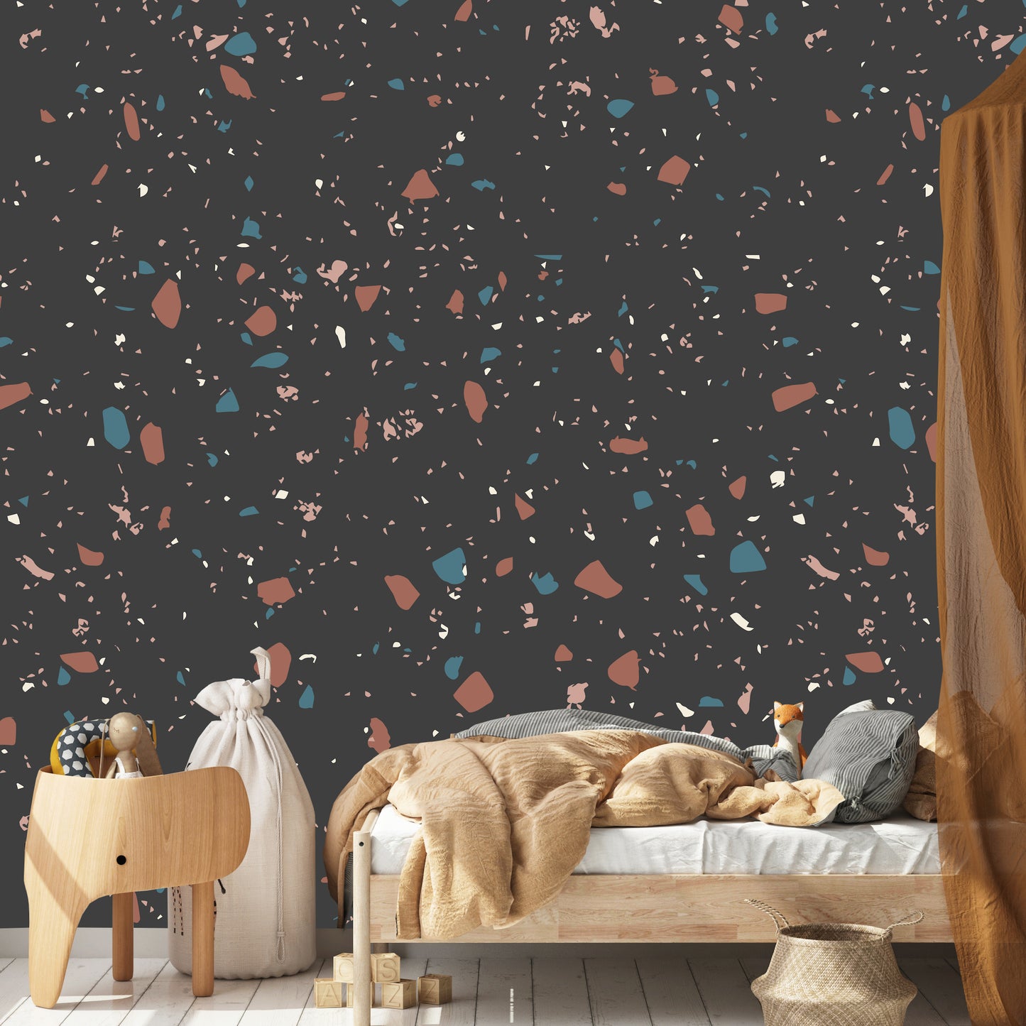 Load image into Gallery viewer, Terrazzo Wallpaper Repeat Pattern | Charcoal - Munks and Me Wallpaper
